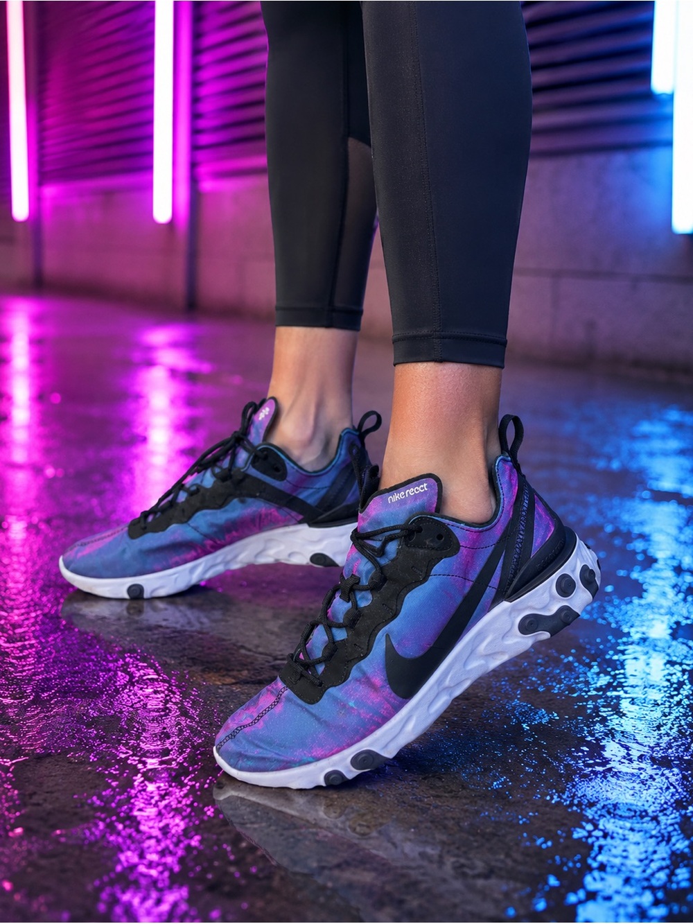 Nike React Element 55 Purple Blue Iridescent Sneakers Size 10.5